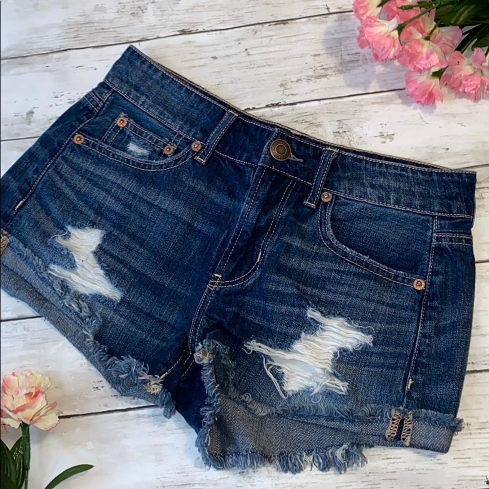 AEO High Waist Ripped Jean Denim Shorts